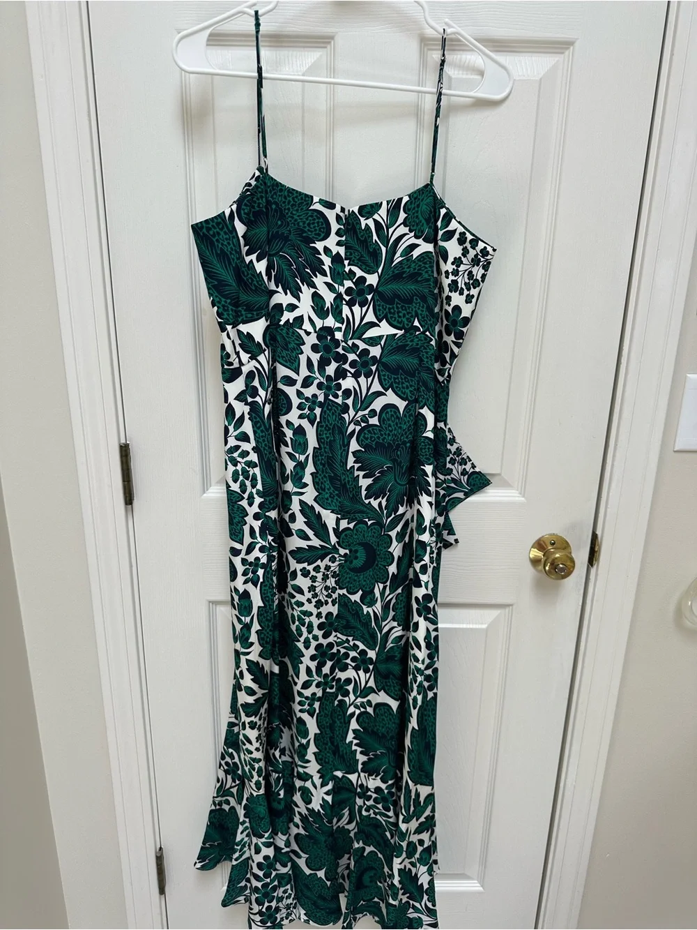 NWT J.Crew Silk Green Floral Slip Dress with ruffle skirt detail